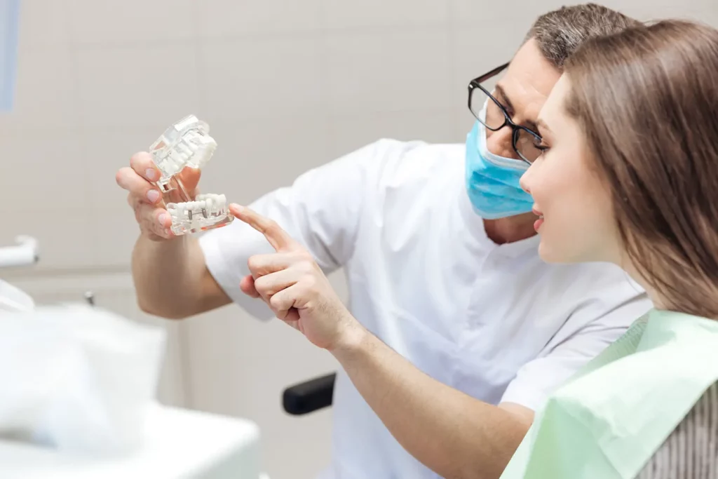 Dentistry pointing at teeth model